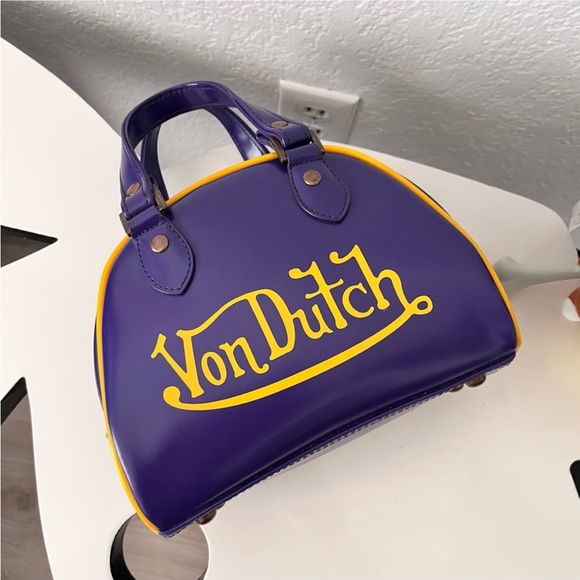 Von Dutch Purple/ Yellow Medium Bowler Bag 💜 - Picture 2 of 7